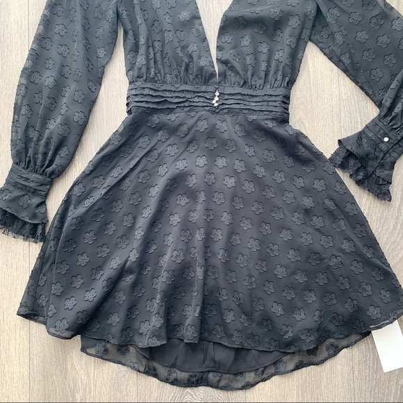 For Love & Lemons Modern Love Deep V-neck Mini Dress Black Size Small - Picture 6 of 16